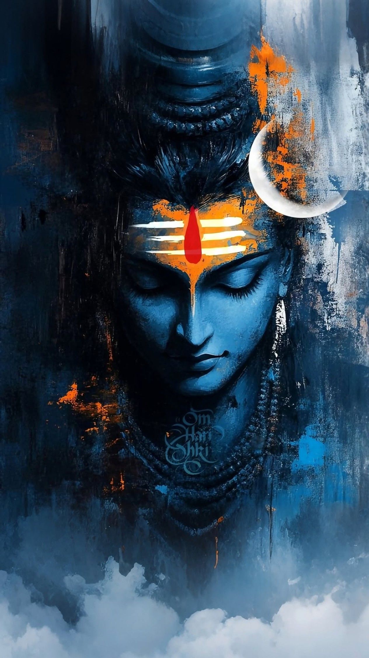 Meditating Shiva with crescent moon