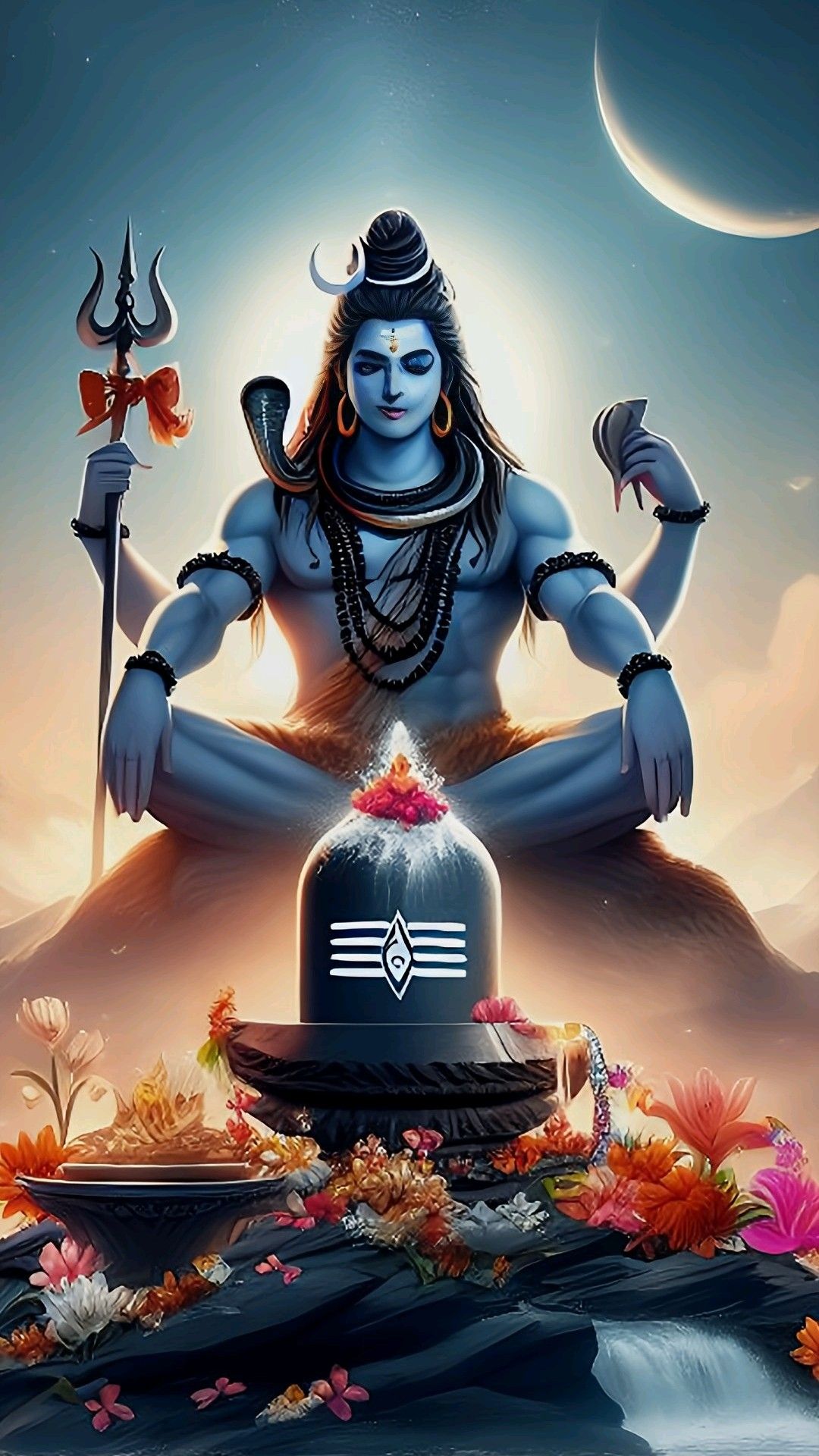 Meditating Shiva with Trishul and moon.