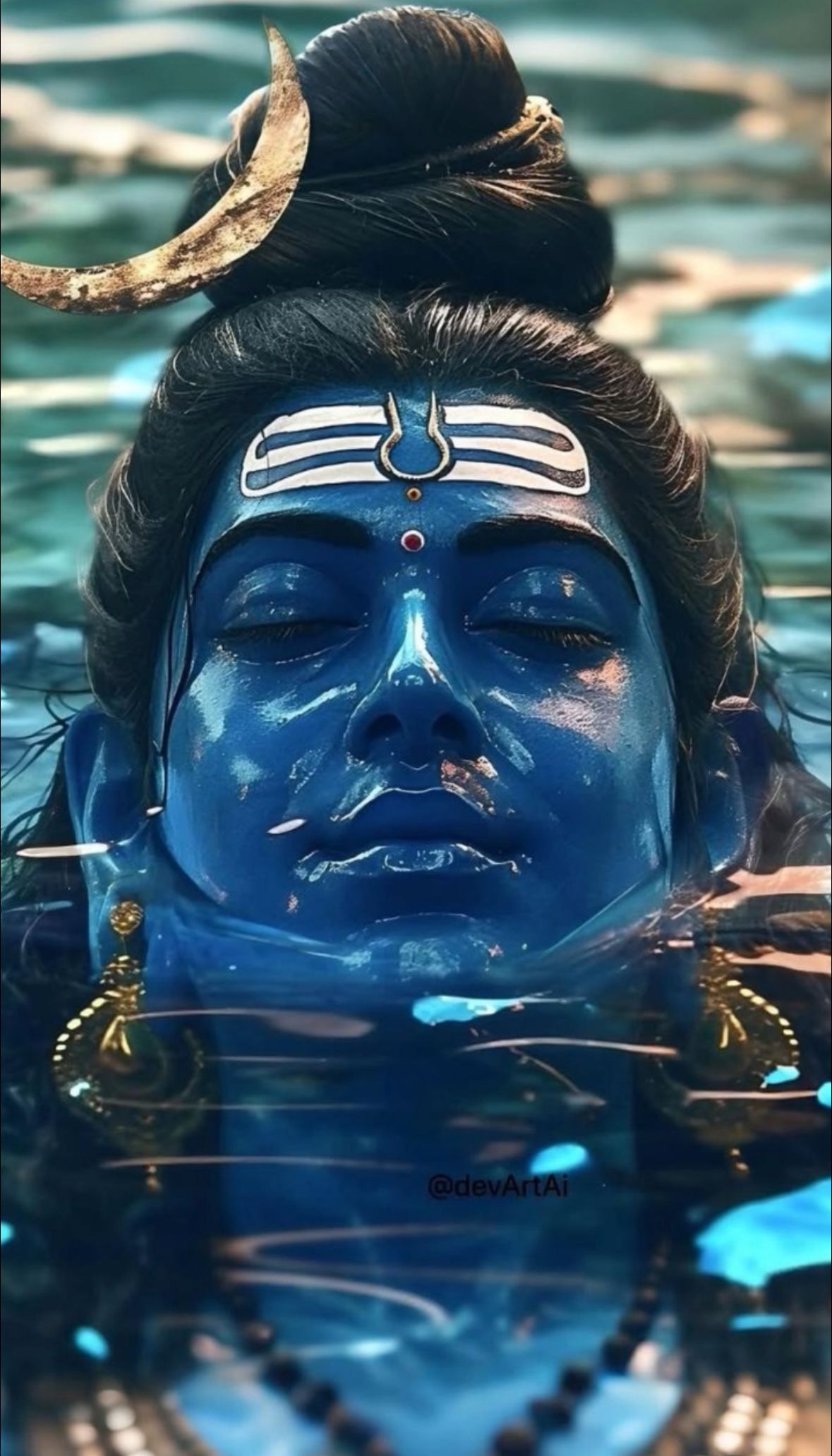 Shiva meditating in water, peaceful image