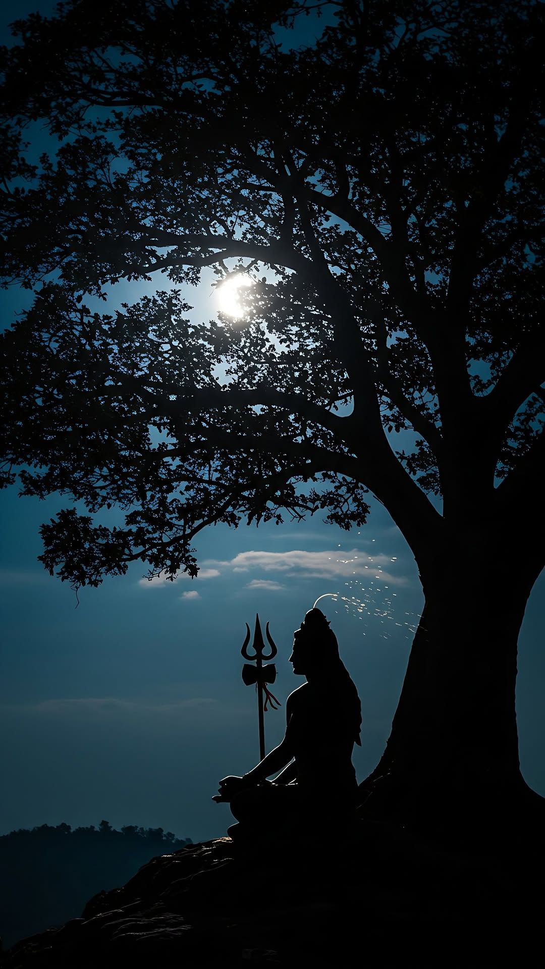 Shiva meditating under a full moon
