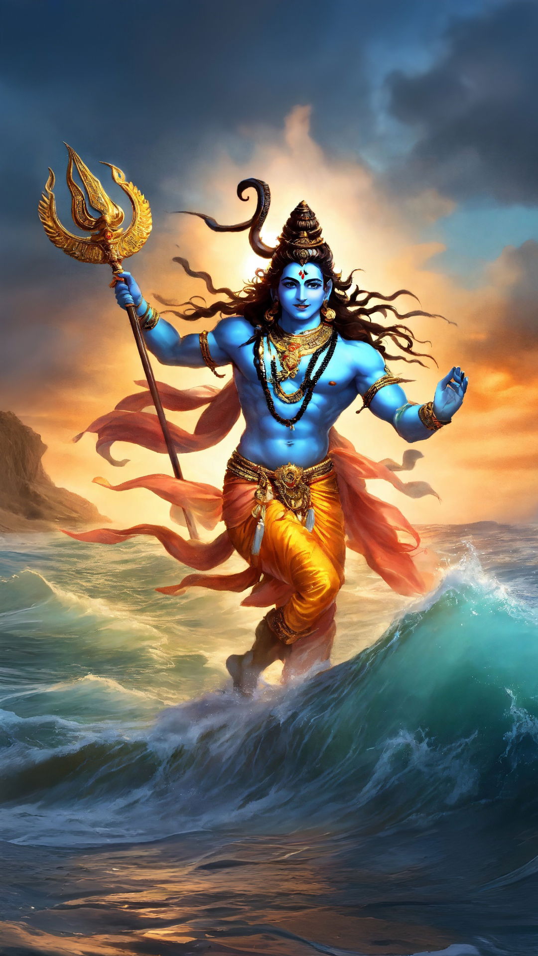 Shiva rising from ocean waves