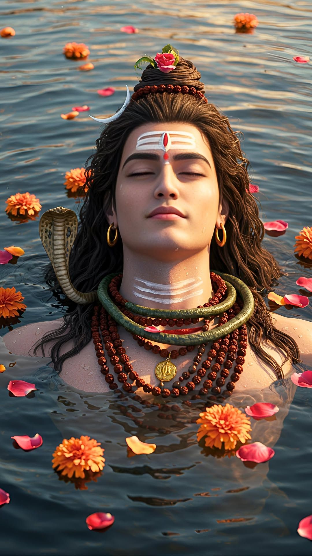 Shiva meditating in peaceful waters