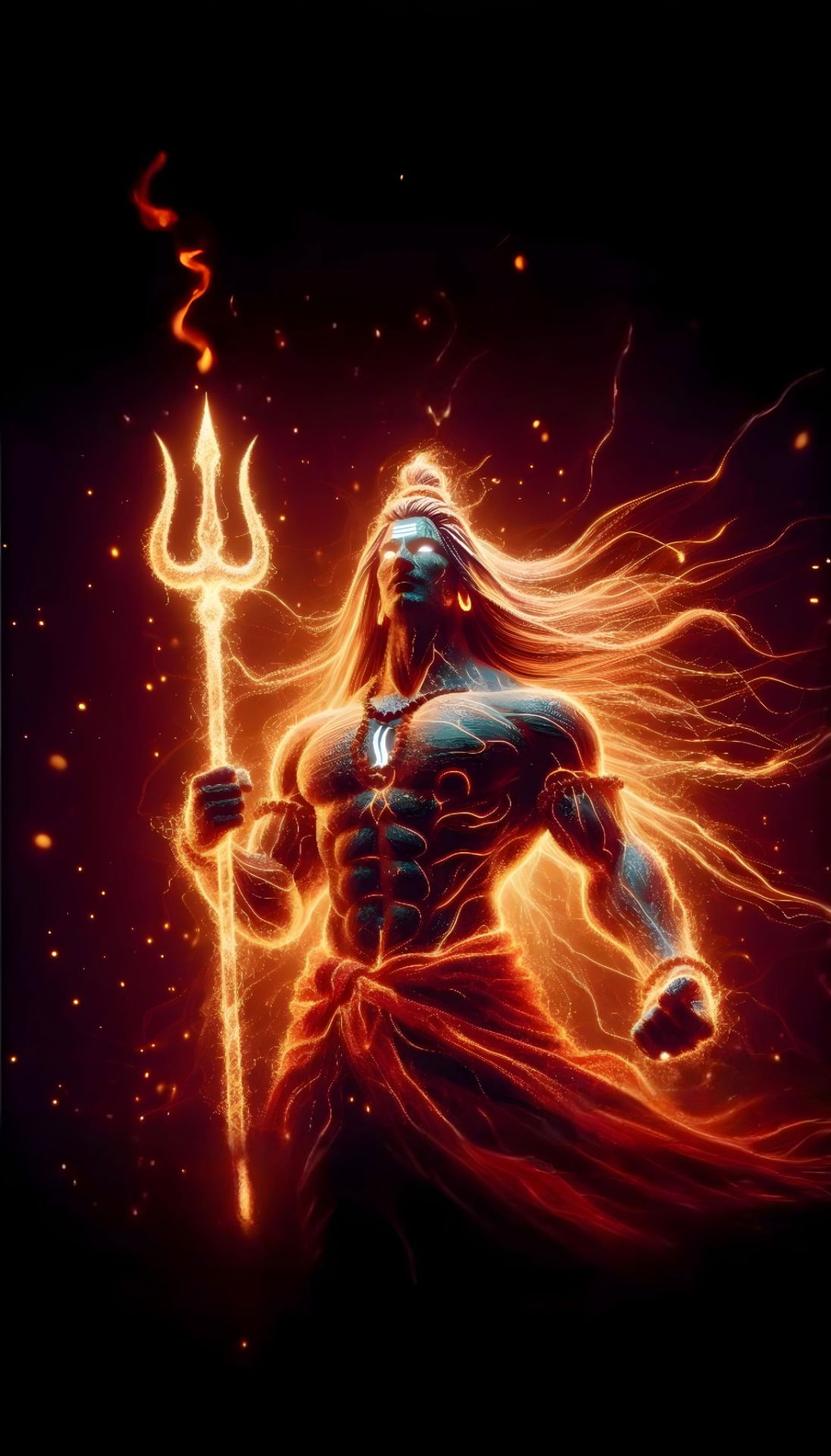 Fiery Lord Shiva with Trident