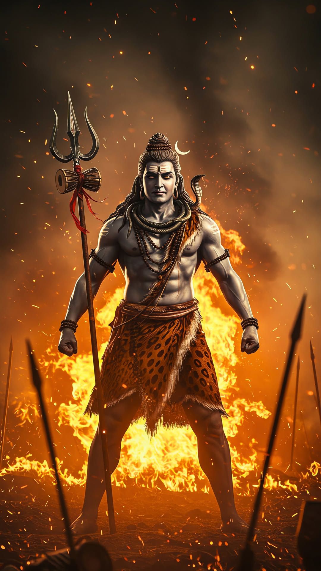Lord Shiva emerging from fiery destruction