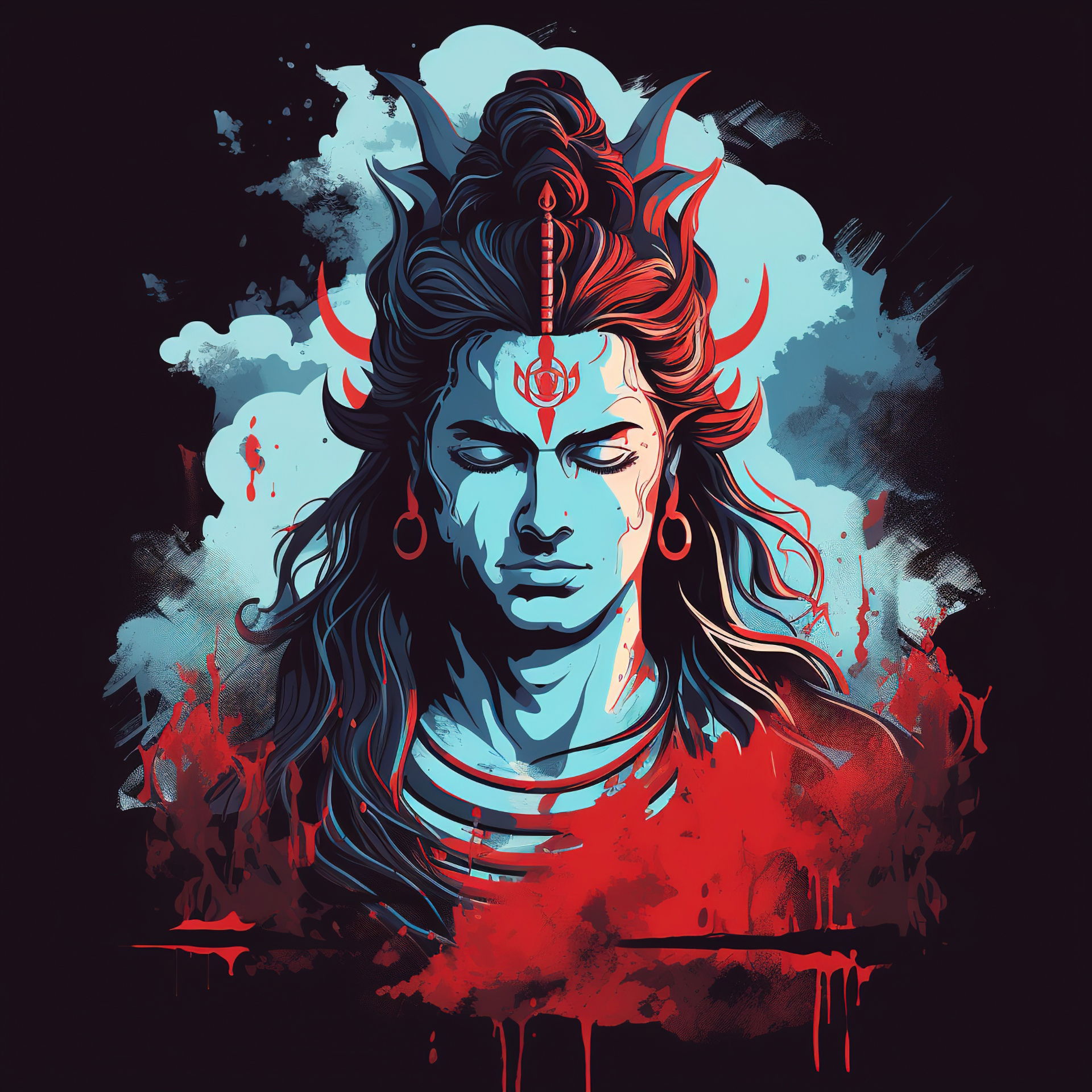 Powerful Shiva portrait with third eye.