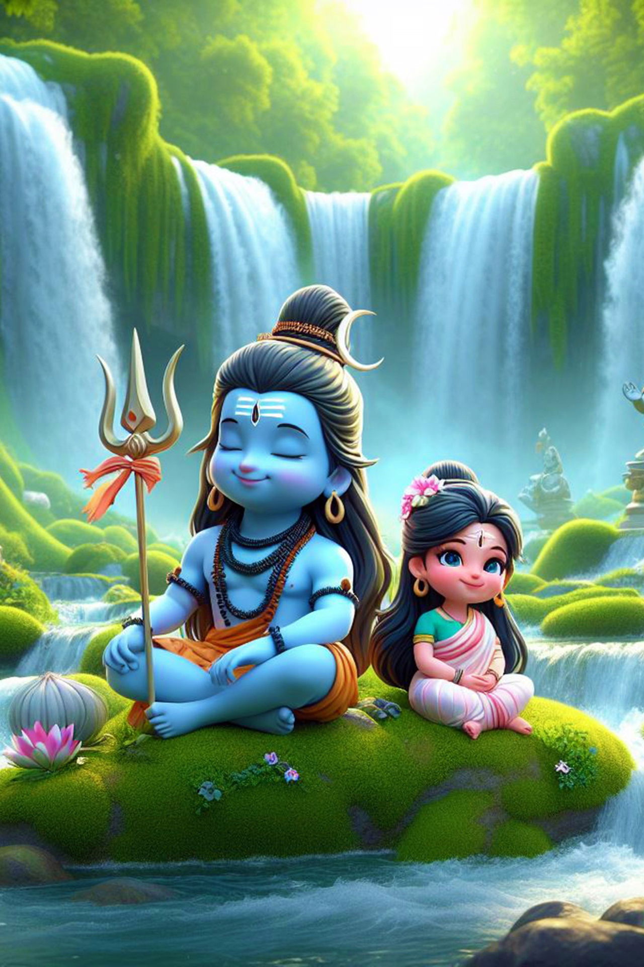 Shiva Parvati in a serene landscape