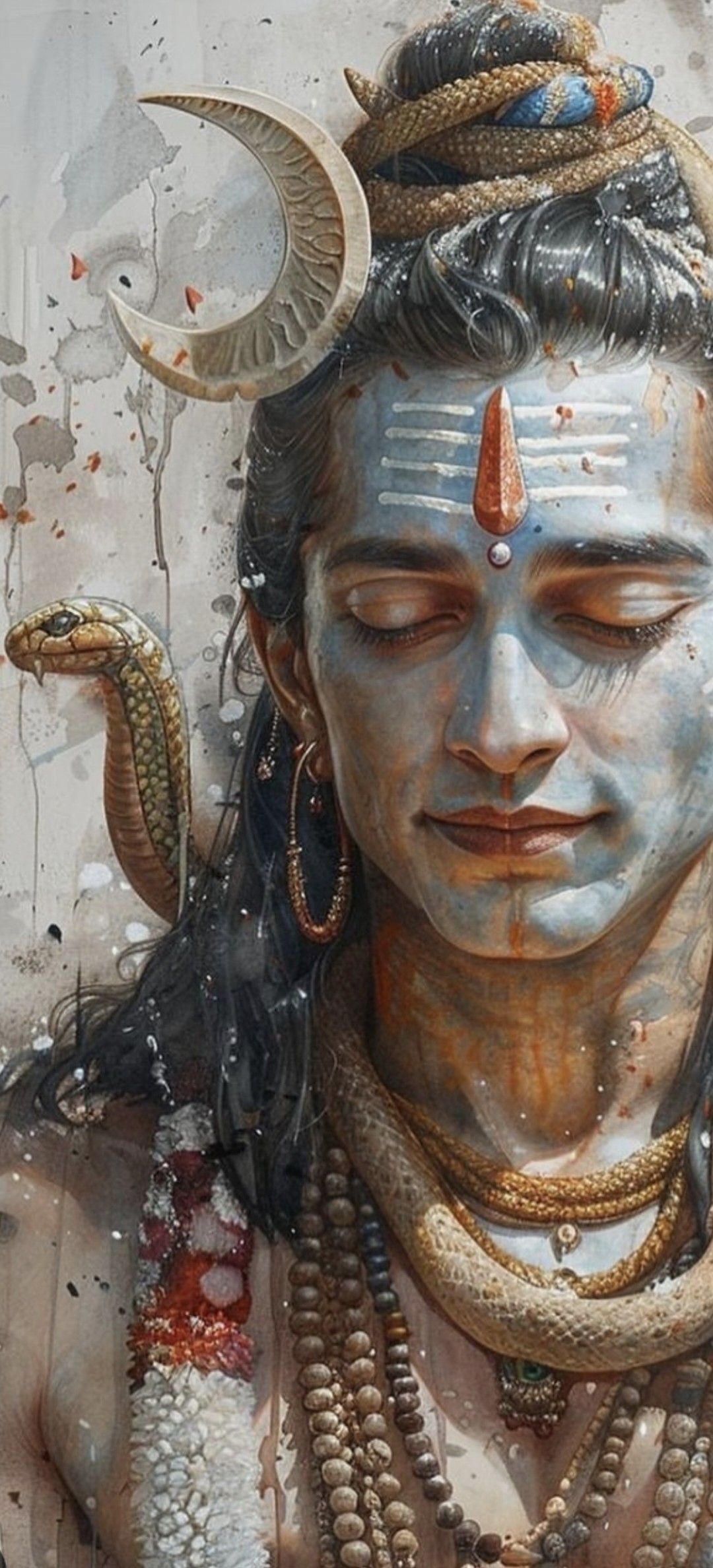 Lord Shiva with crescent moon and snake
