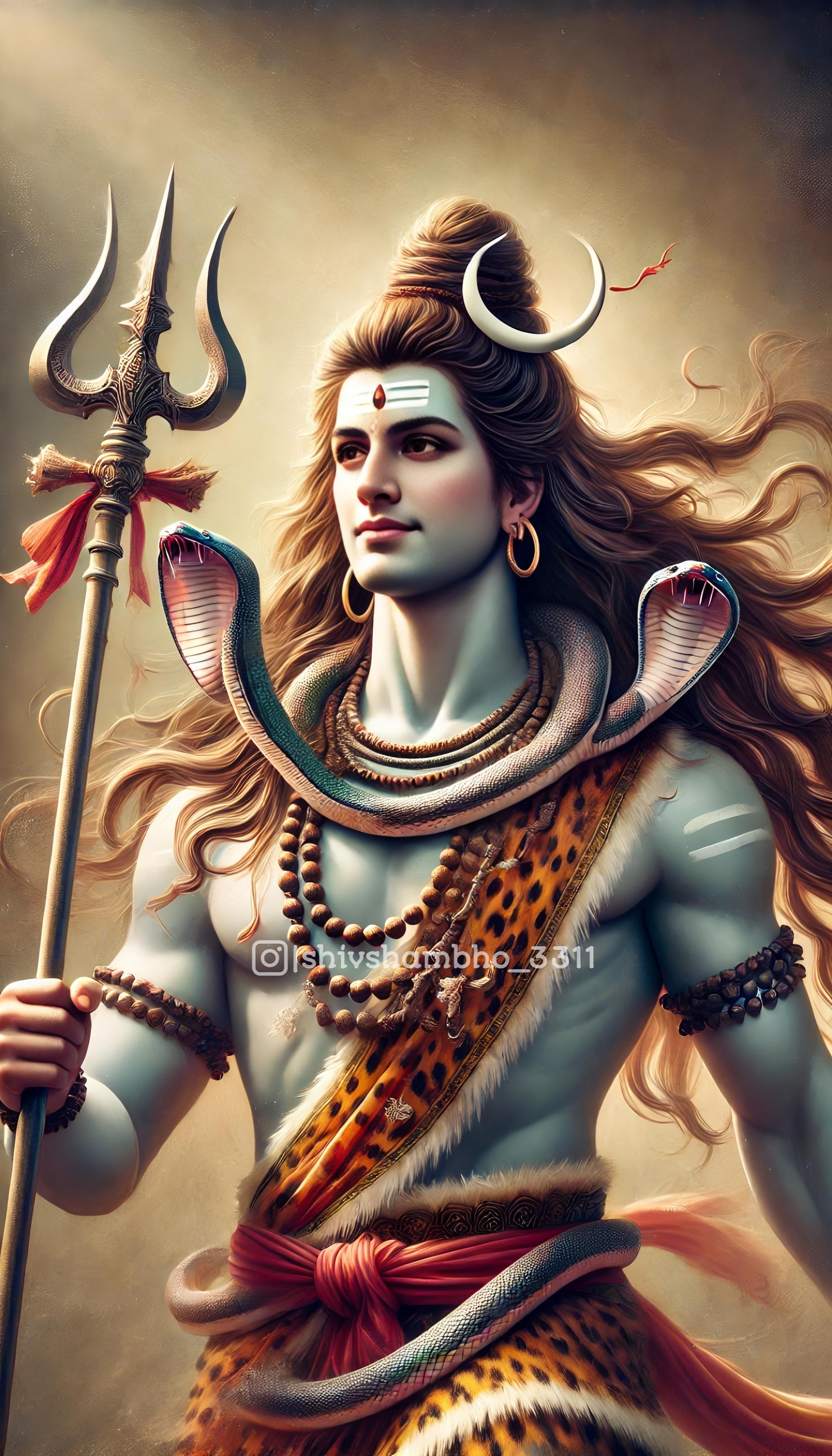 Lord Shiva with trident and serpent