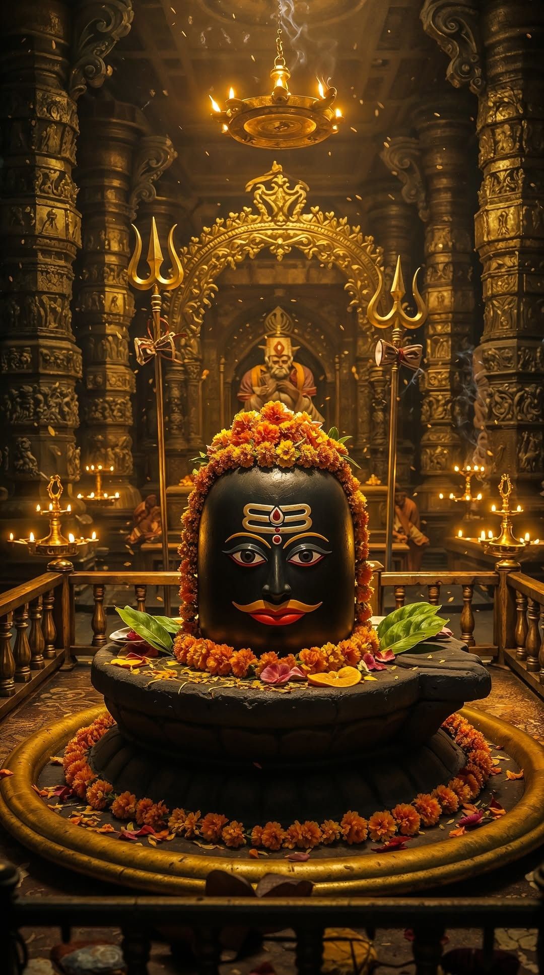 Shiva\'s face in a temple setting