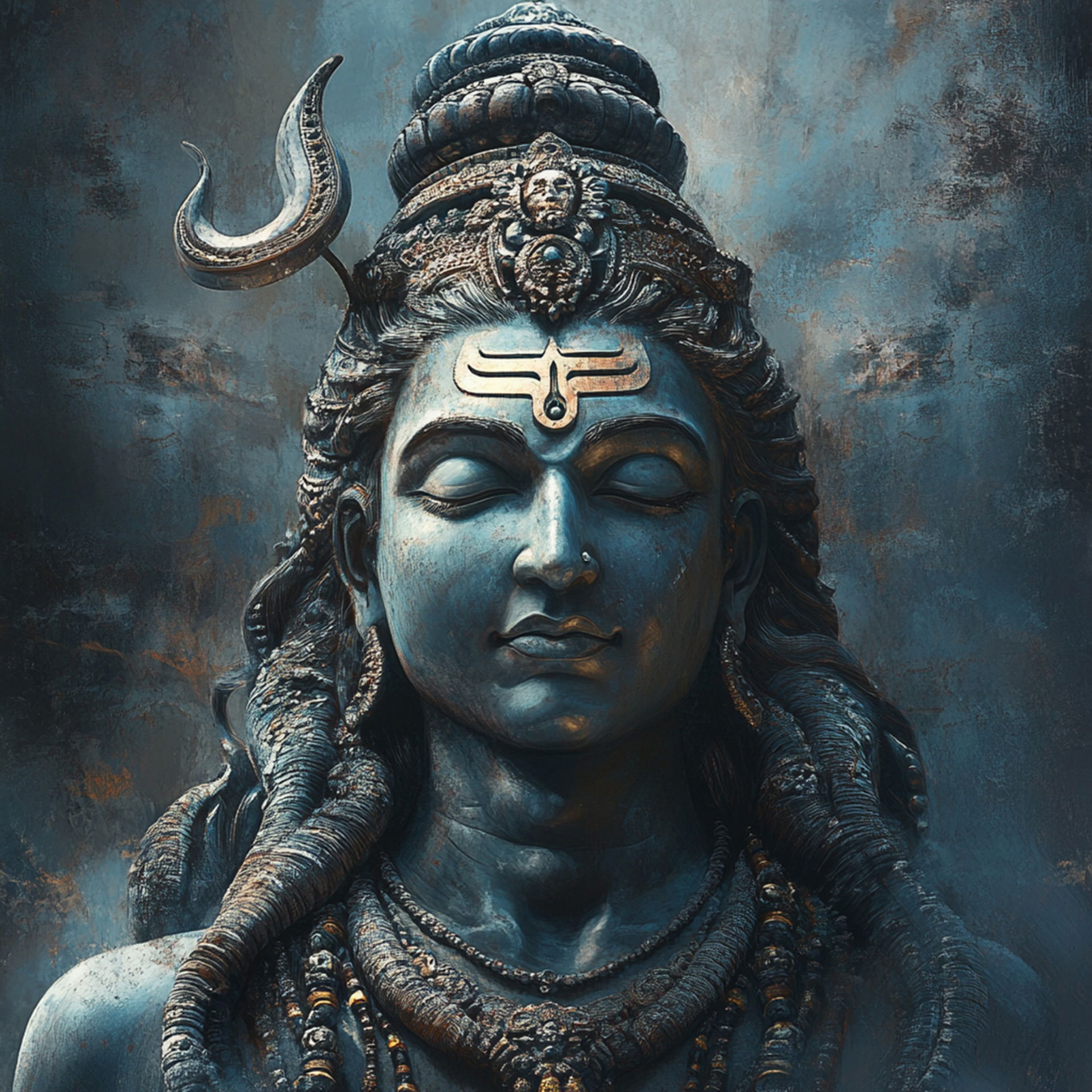 Meditating Shiva with trident and third eye