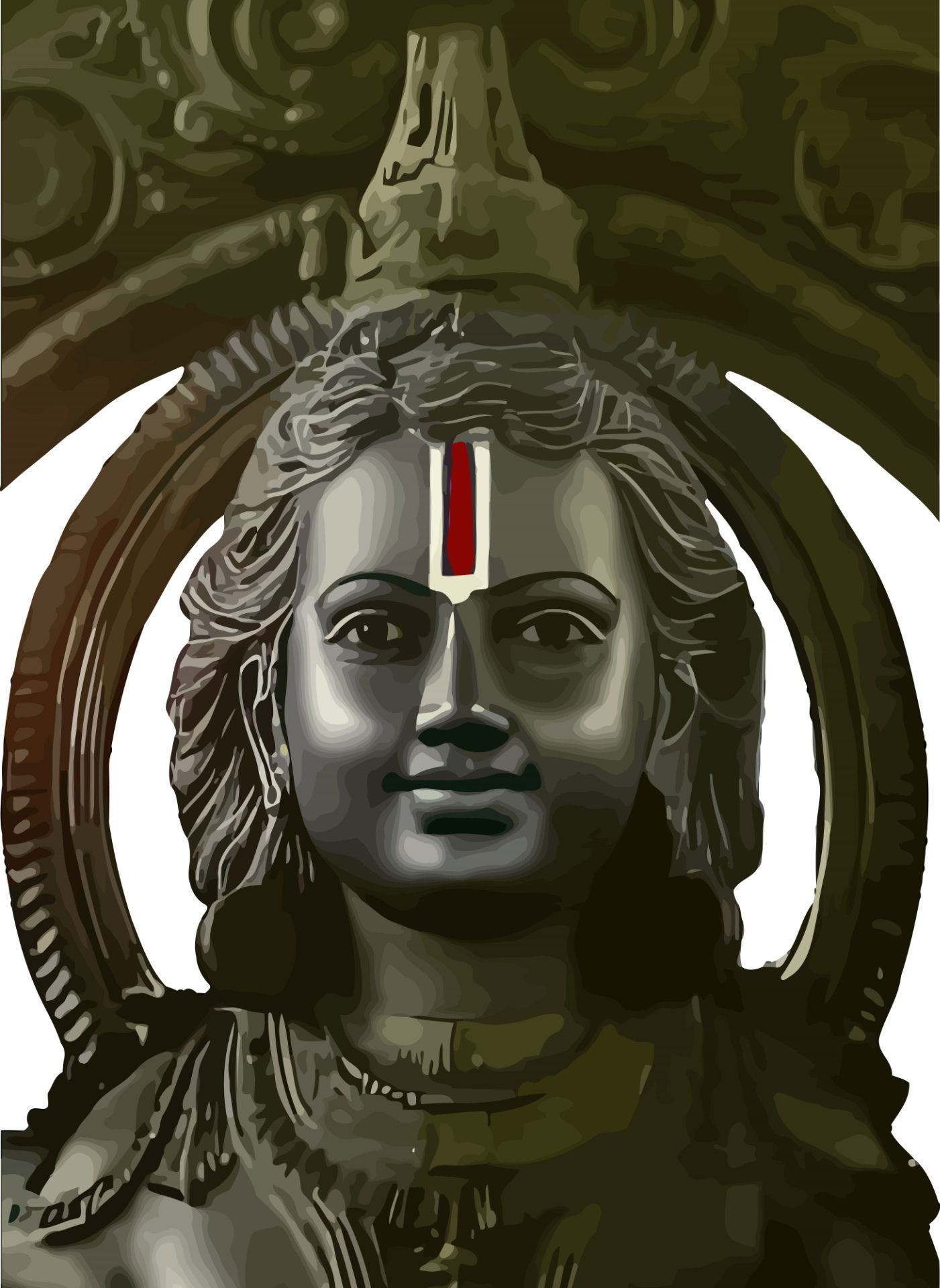 Peaceful Shiva portrait with third eye