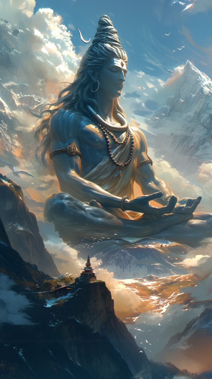 Meditating Shiva amongst Himalayan peaks