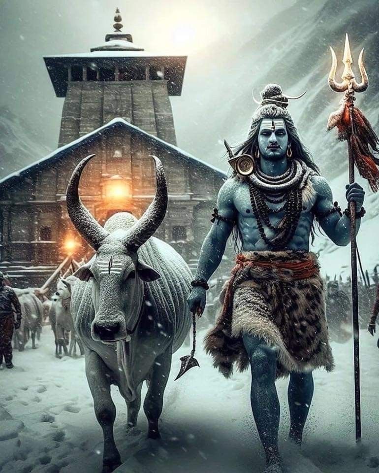 Lord Shiva amidst snowy mountains