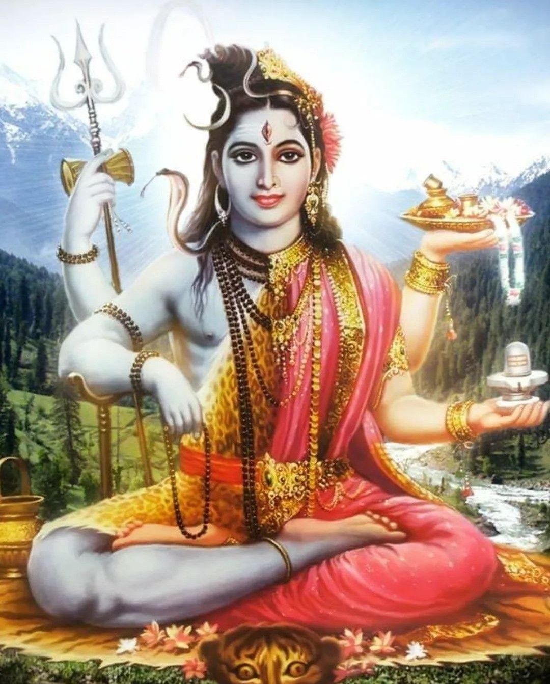 Lord Shiva meditating in mountains