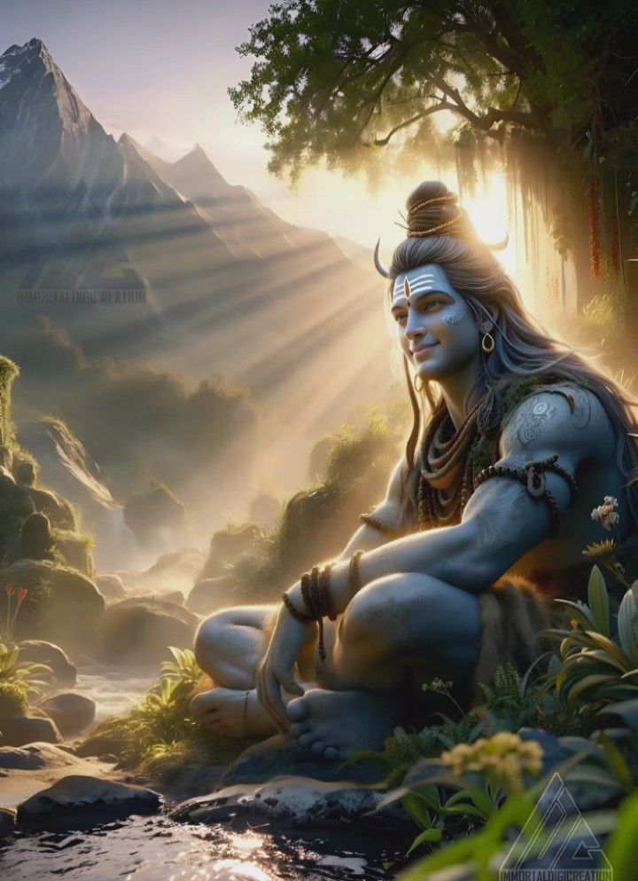 Meditating shiva amidst the mountains