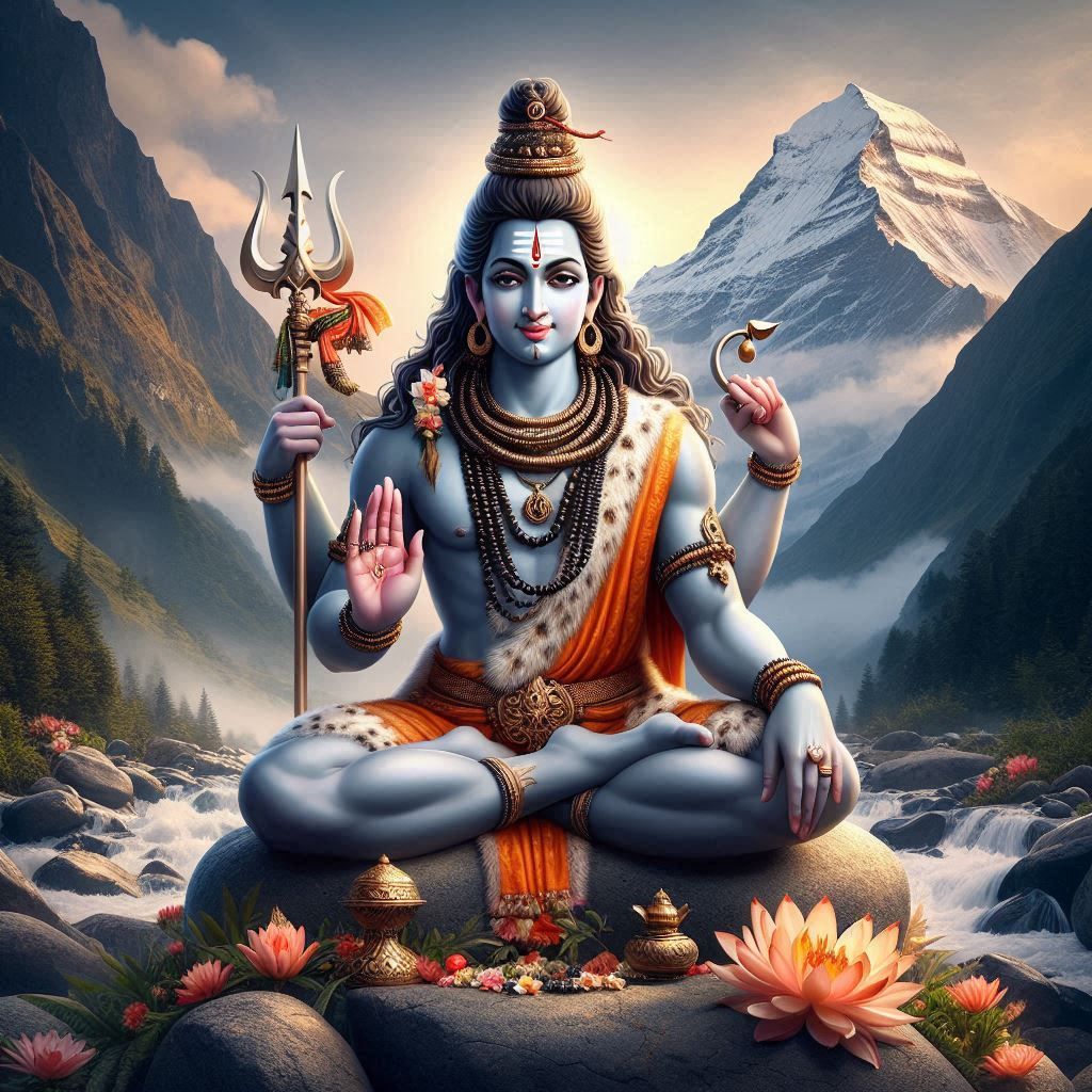 Shiva meditating in the Himalayas