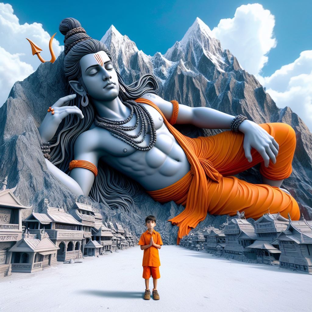 Mahadev meditating amidst snowy mountains