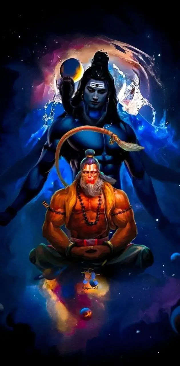 Shiva and Hanuman divine portrait artwork