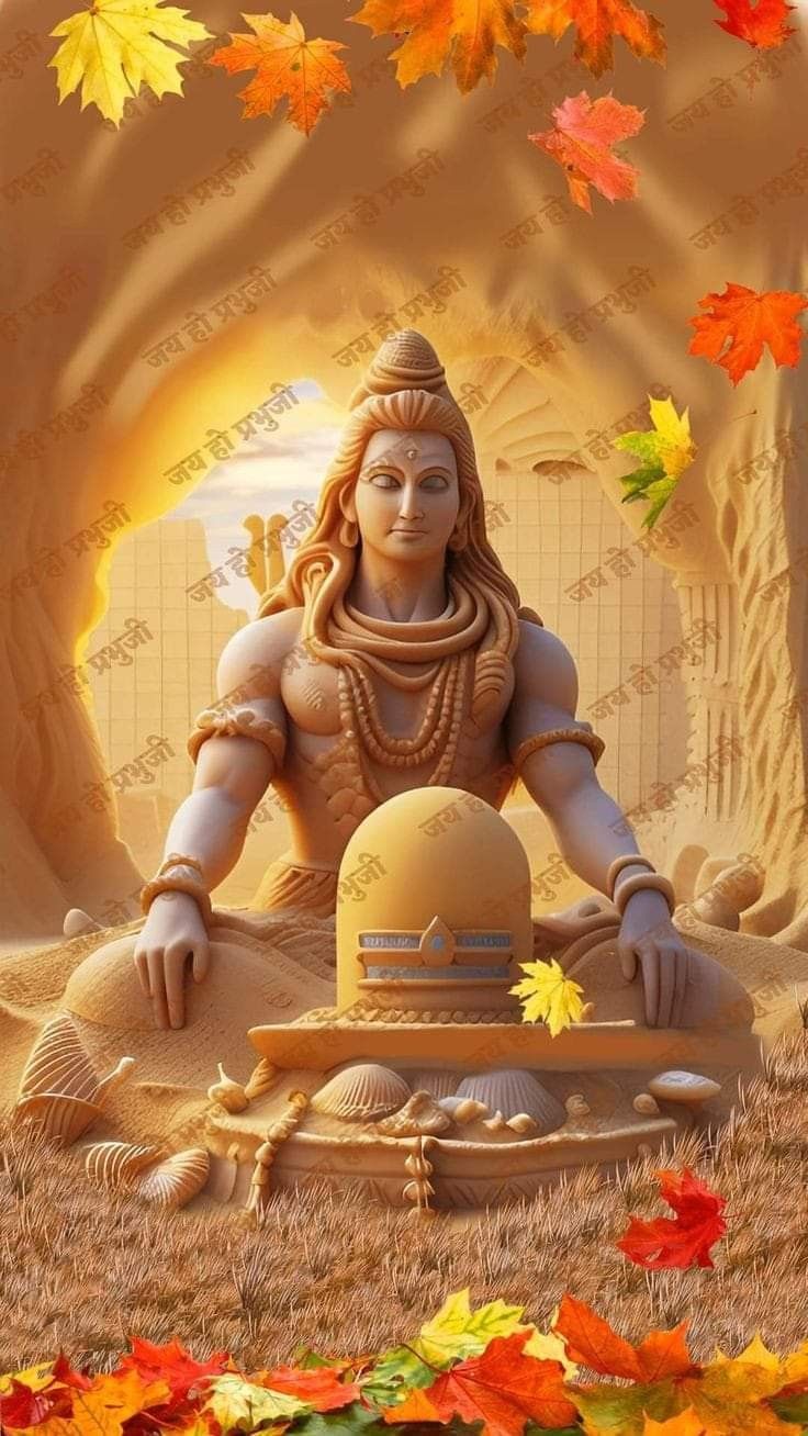 Meditating Shiva with autumn leaves