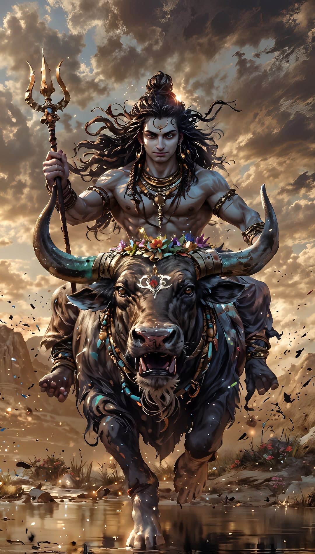 Shiva riding Nandi bull dynamically