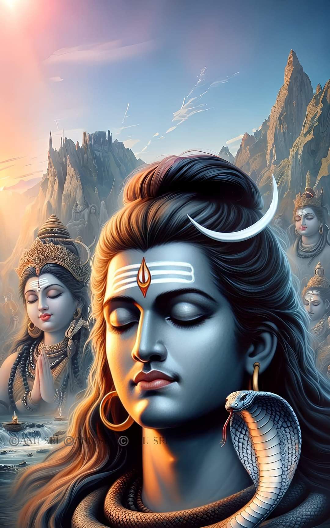 Shiva, Parvati, and Ganesha in Himalayas