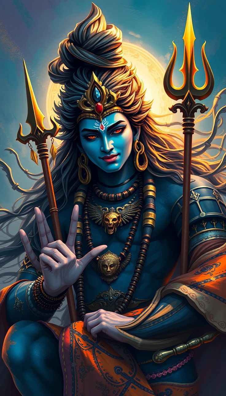 Powerful Shiva with Trishul and serpent