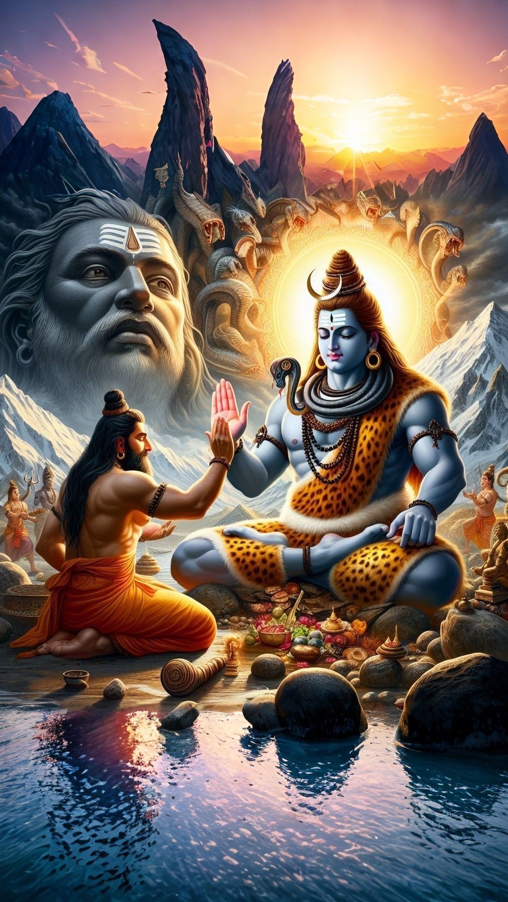 Shiva meditating amidst Himalayan mountains