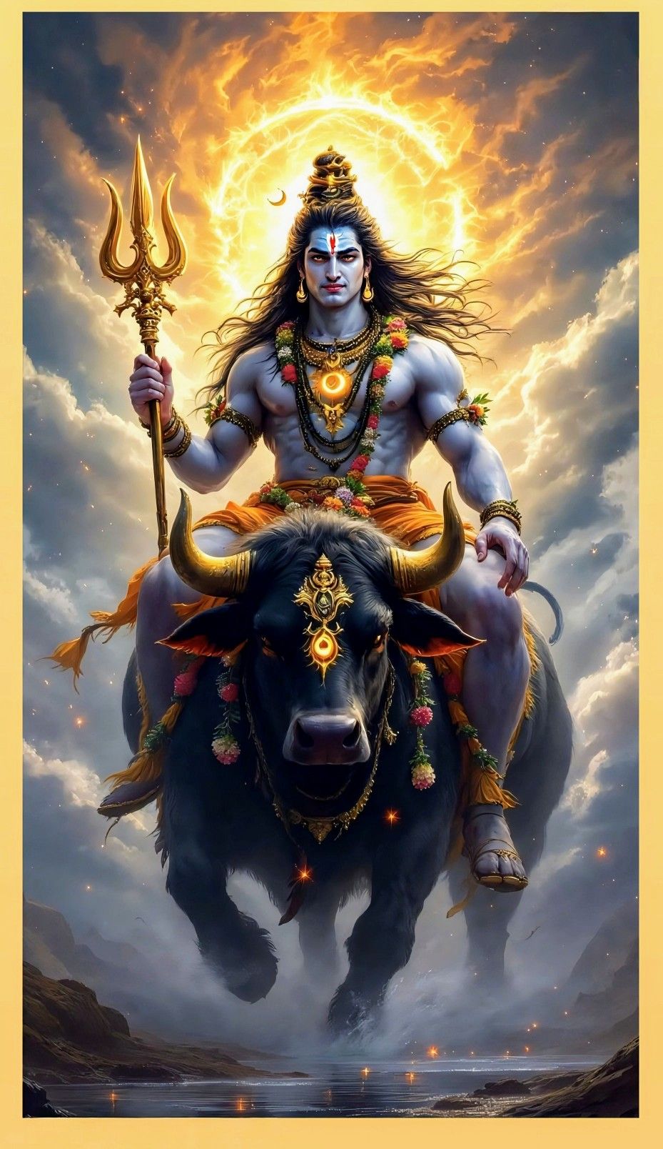 Shiva rides Nandi amidst cosmic storm