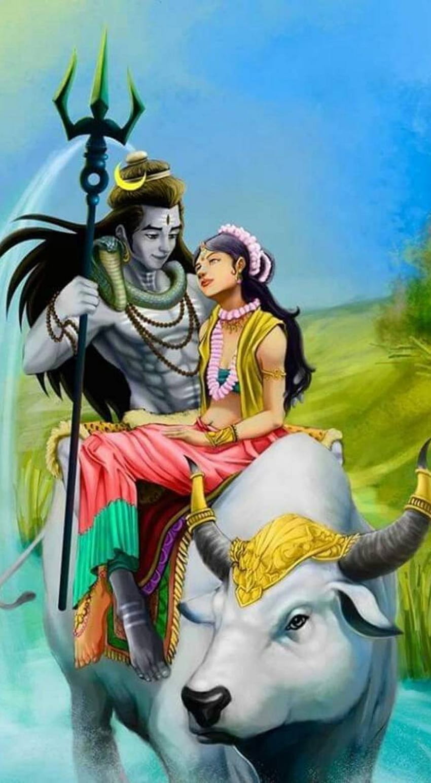 Shiva and Parvati riding Nandi bull