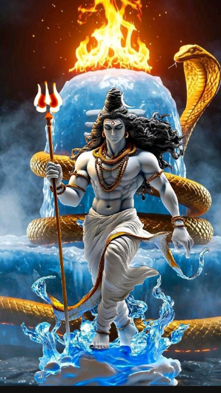Powerful Shiva emerging from cosmic waters