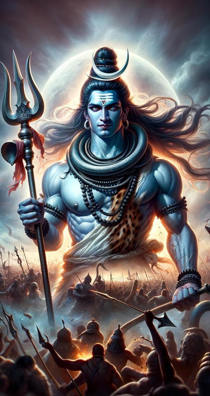 Powerful Shiva holding trident, divine protector