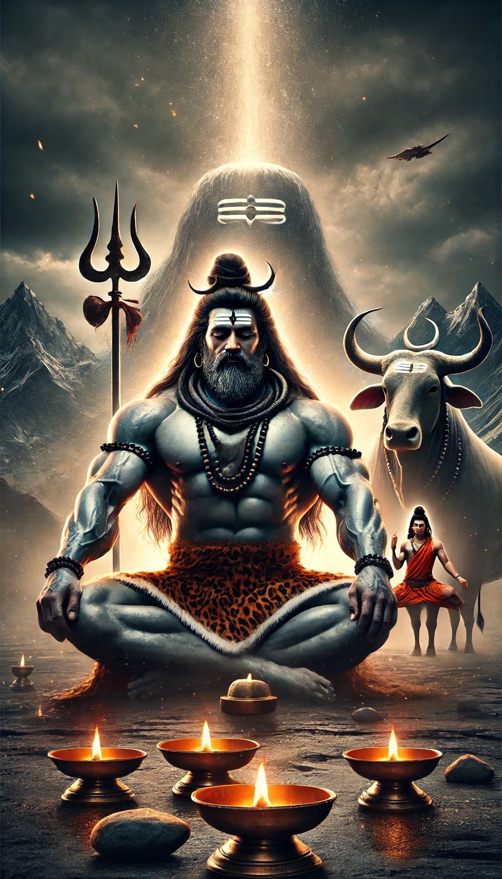 Lord Shiva meditating in the Himalayas