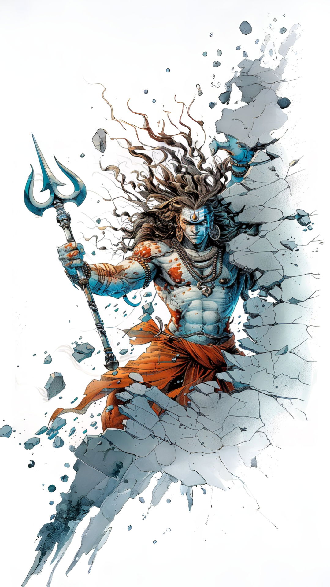 Powerful Shiva emerging from shattered reality
