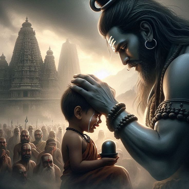 Shiva blessing a young devotee