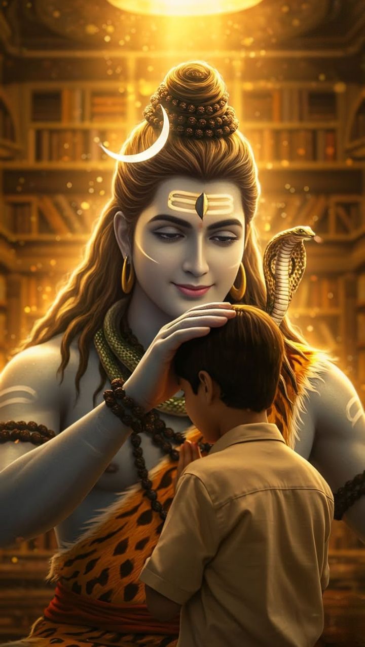 Shiva lovingly touches a child\'s head