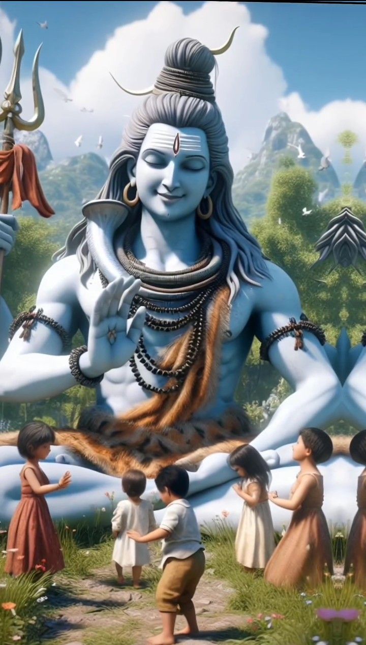 Lord Shiva meditating with children.