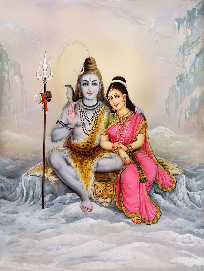 Shiva and Parvati seated on a mountain