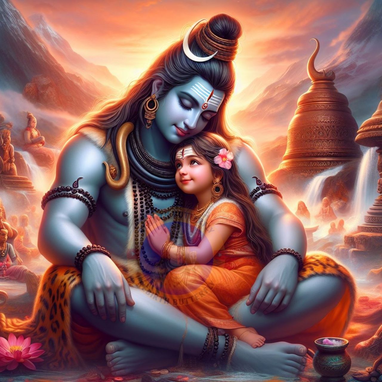Shiva Parvati and Ganesha embrace