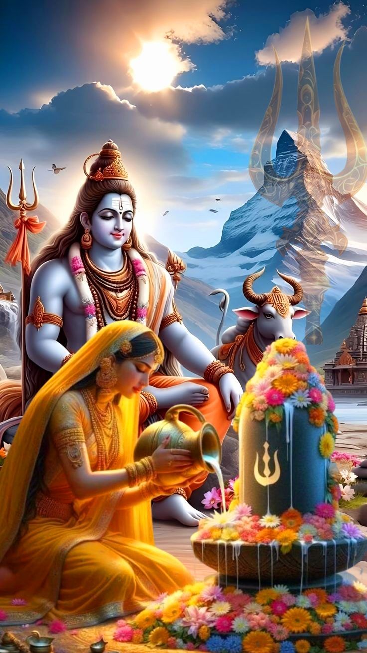 Shiva Parvati devotional mountain landscape