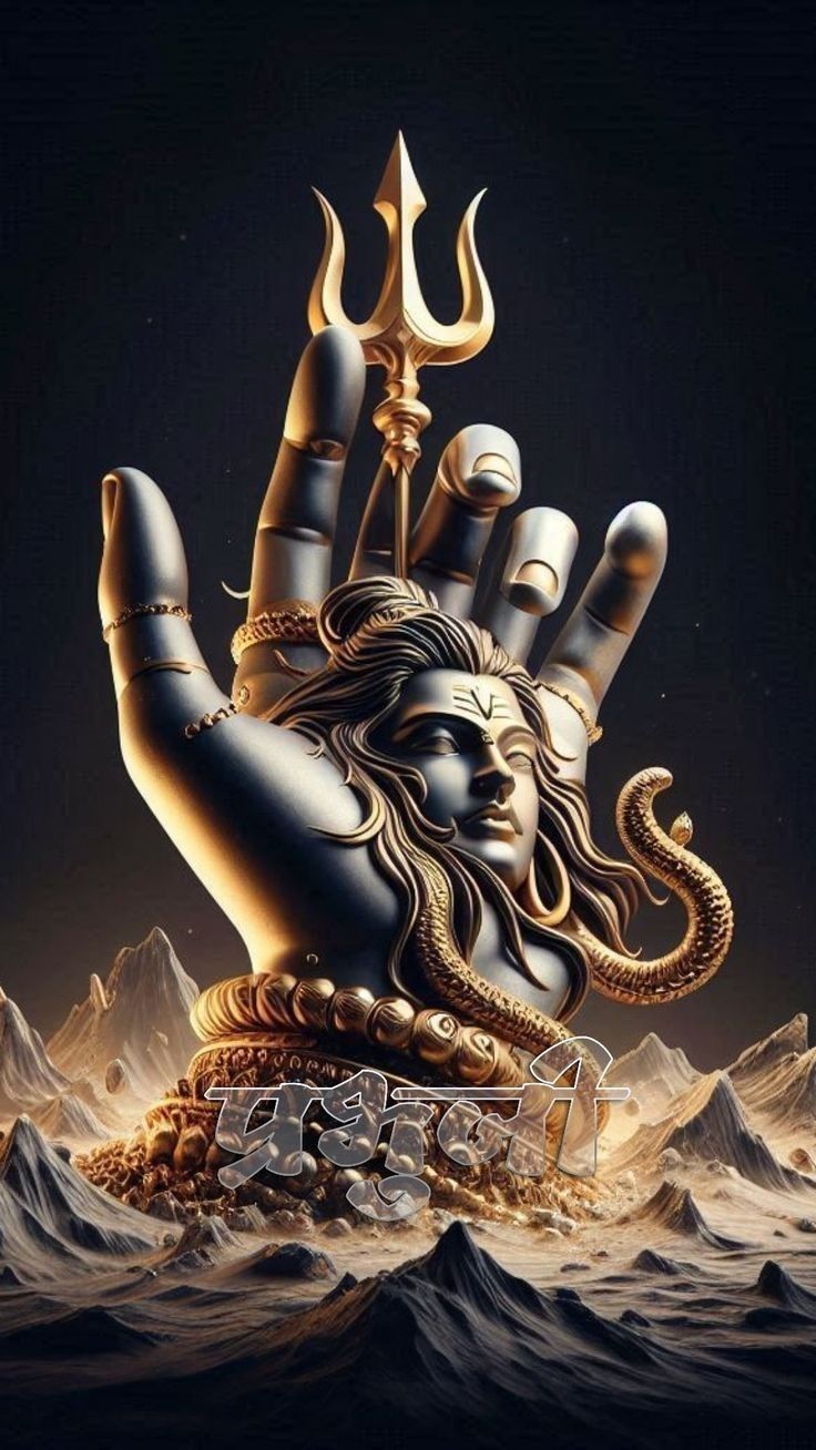 Shiva\'s hand holding Trishul, divine.