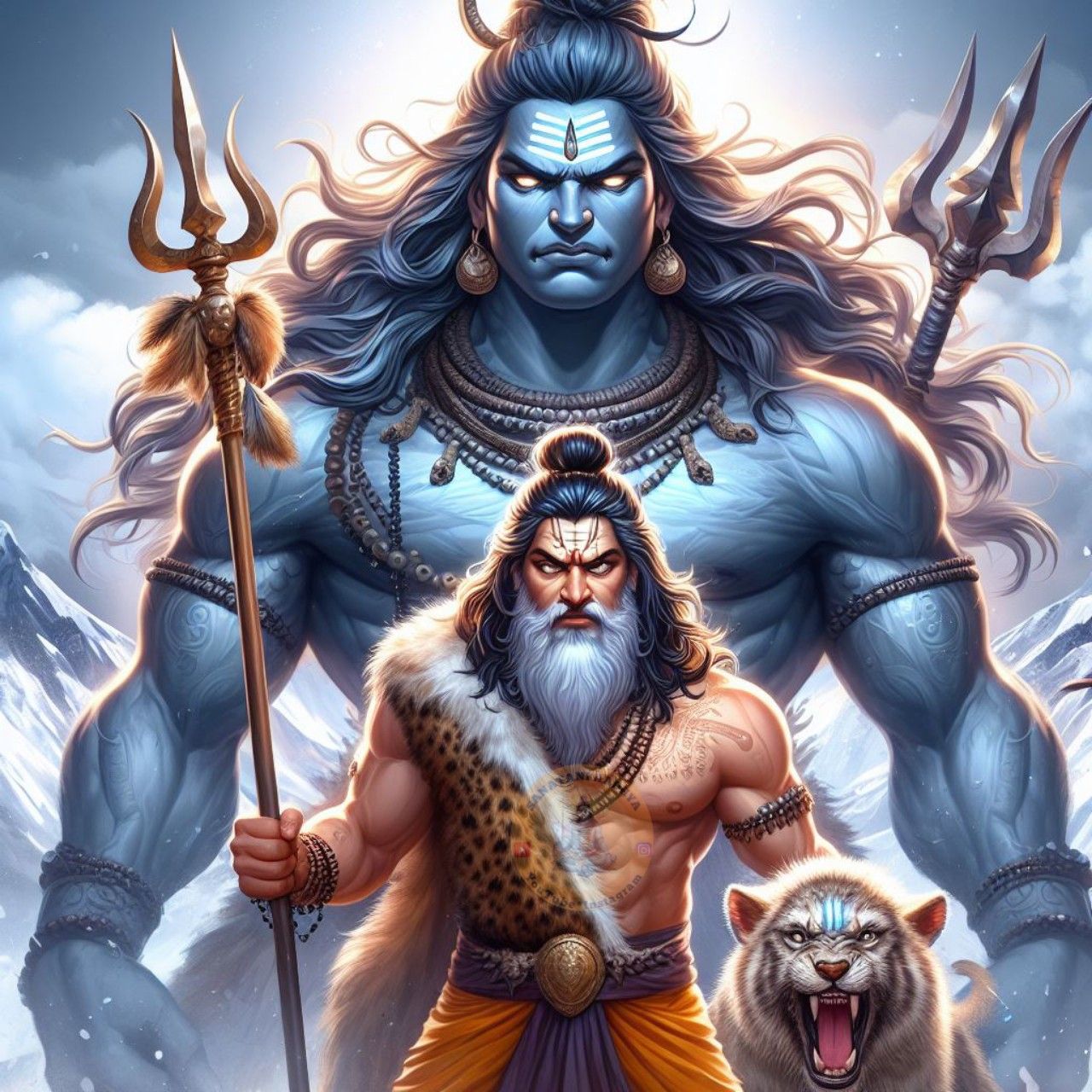 Fierce Shiva with Tiger and Trishul