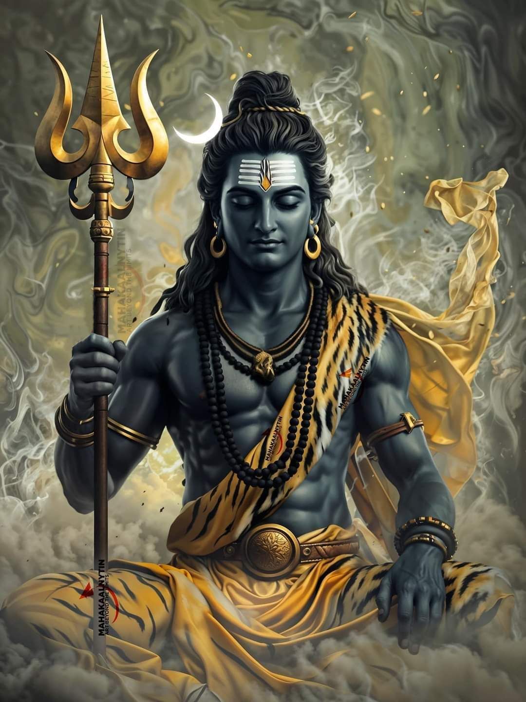 Powerful Shiva with Trishul and serpent