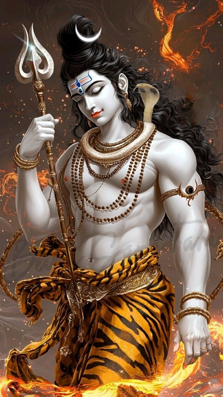 Powerful Shiva with Trishul and serpent
