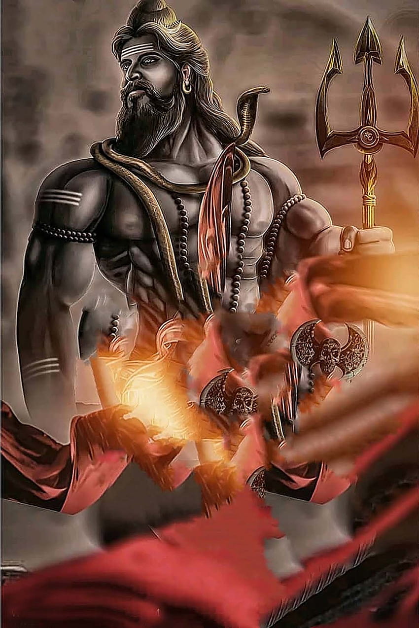 Powerful Shiva with Trishul and Serpent