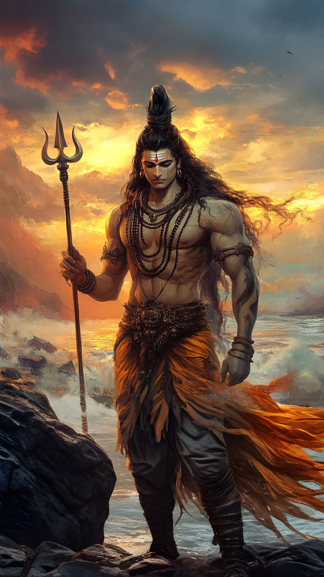 Powerful Shiva standing with Trishul