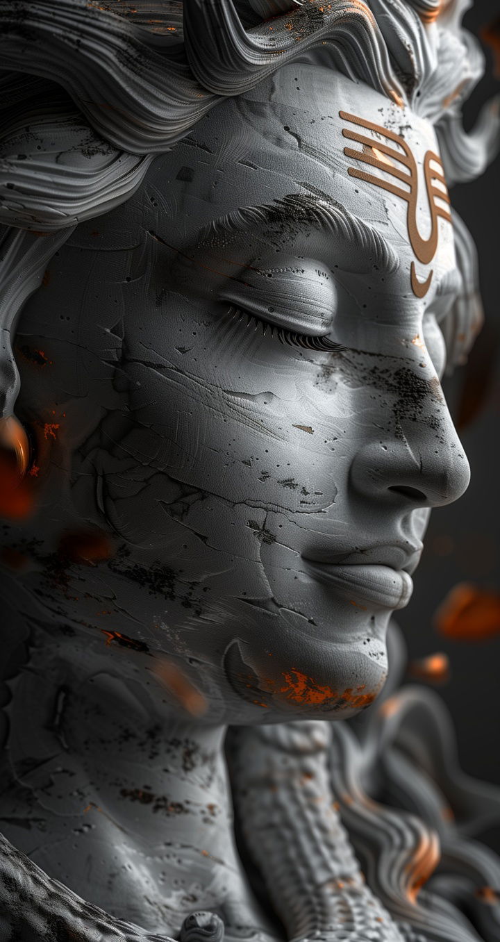 Shiva\'s serene face in digital art.