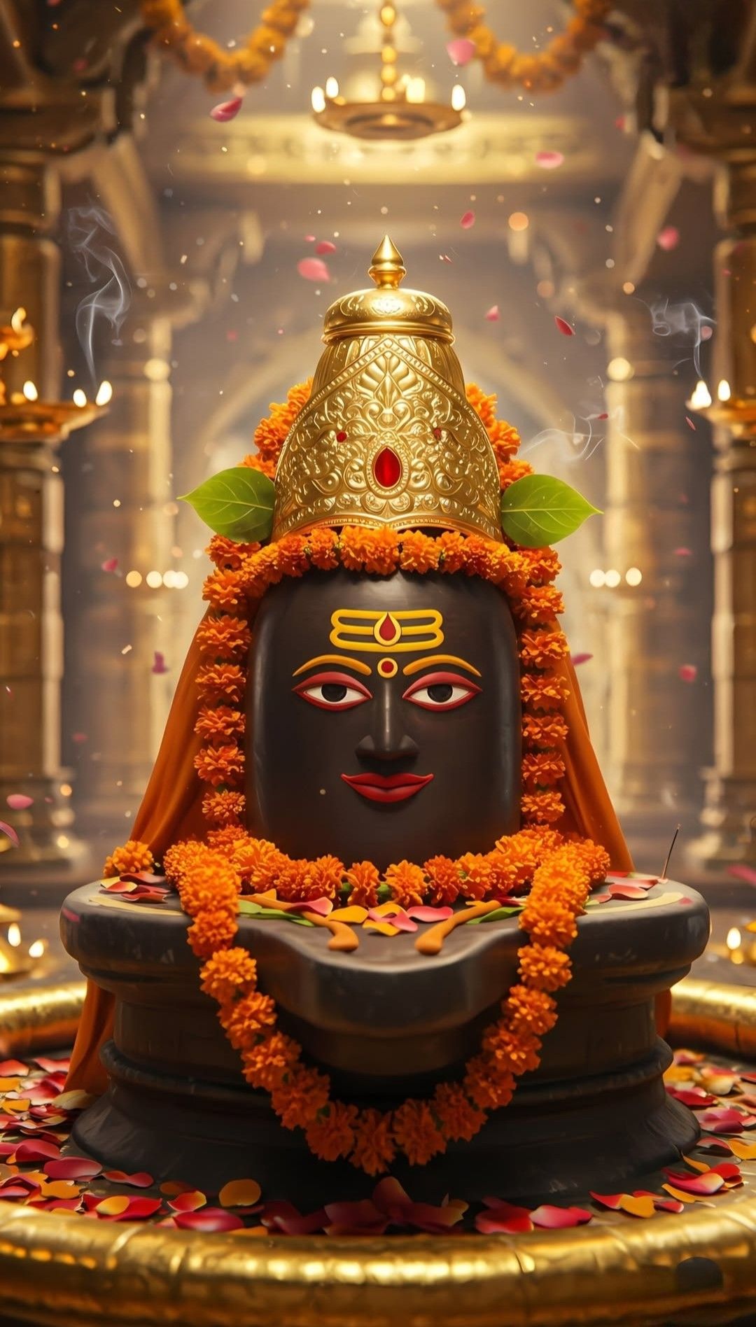 Mahadev\'s Shivling adorned with flowers.