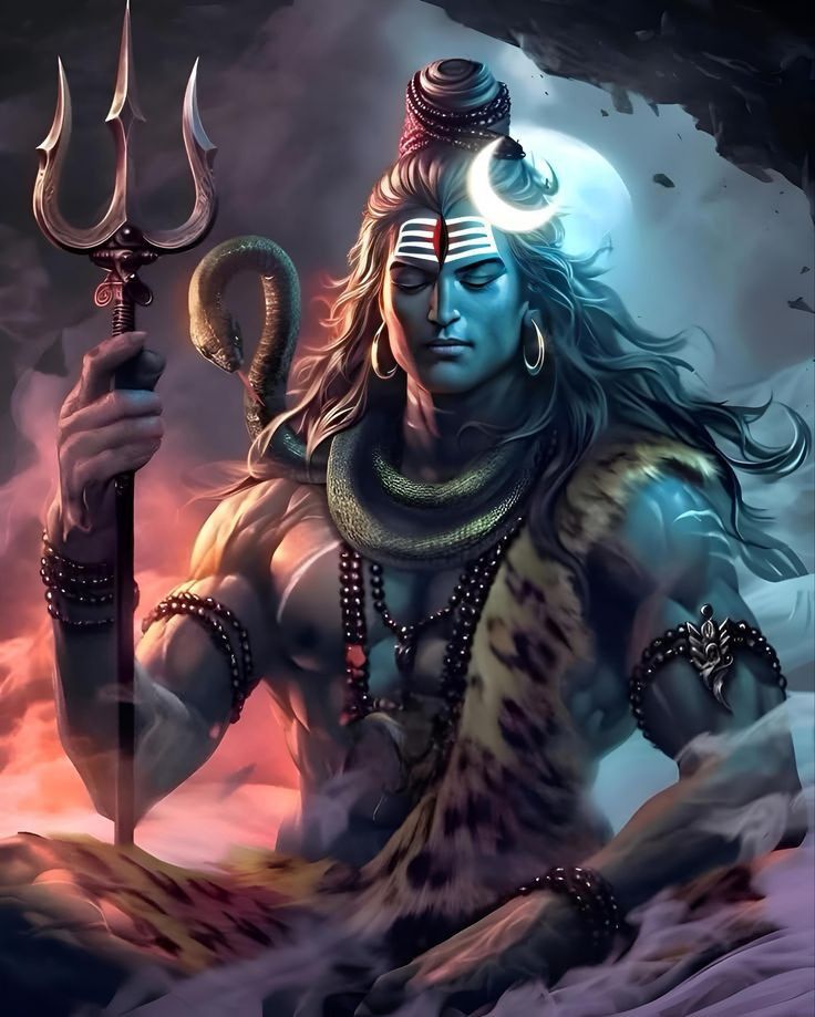 Serene Shiva holding Trishul and serpent
