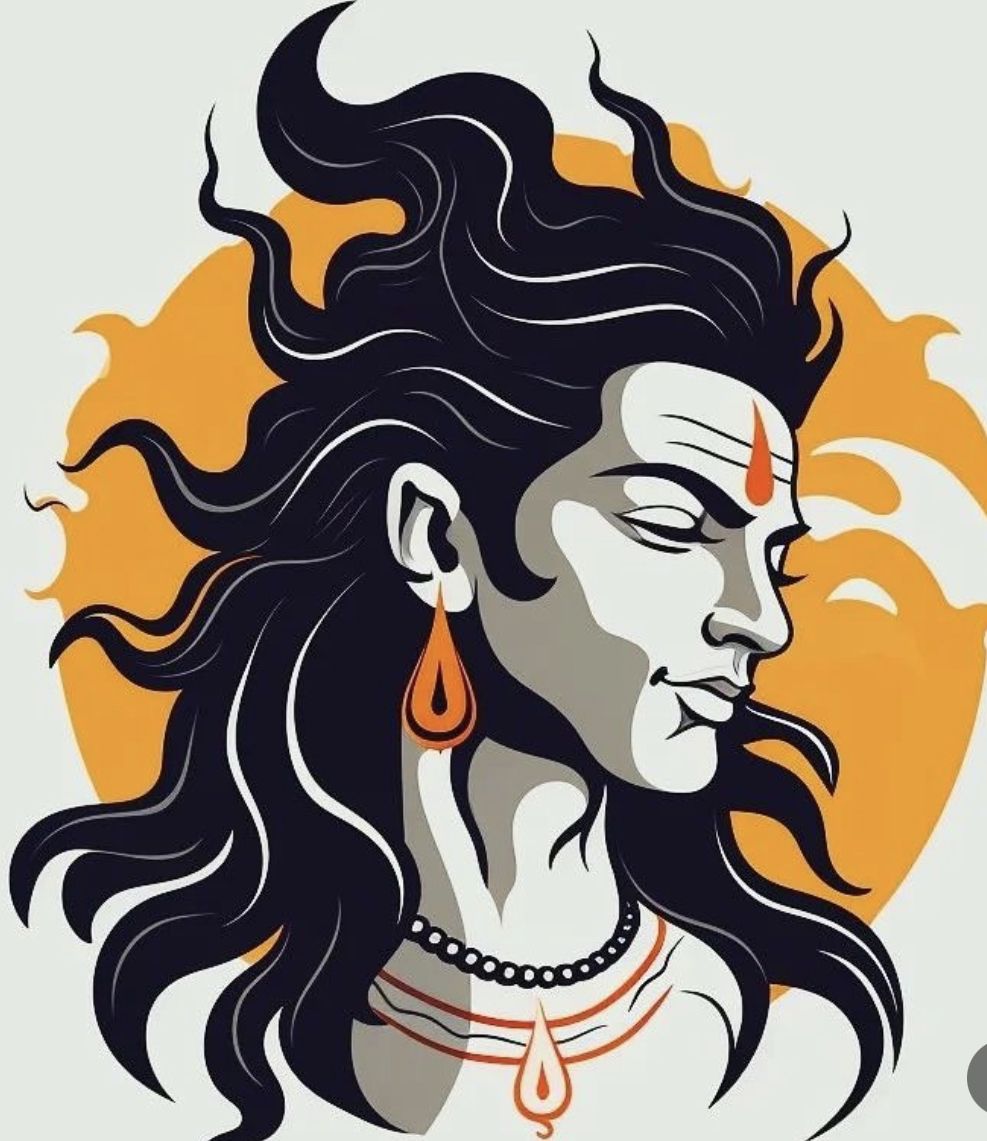 Lord Shiva portrait with flowing hair