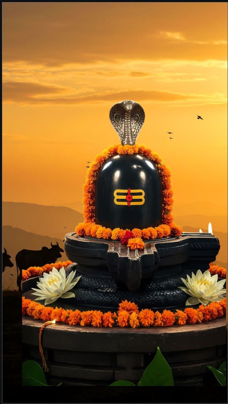 Shiva Linga with cobra and lotus